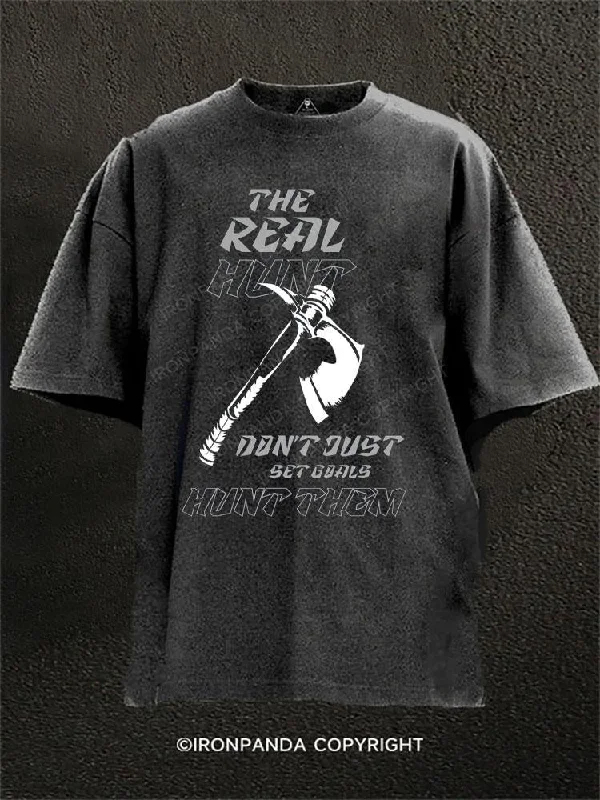 T-shirt With Motivational Quotes-THE REAL HUNT Washed Gym Shirt