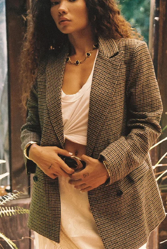 Casual Quilted Jacket-West Village Brown Plaid Blazer