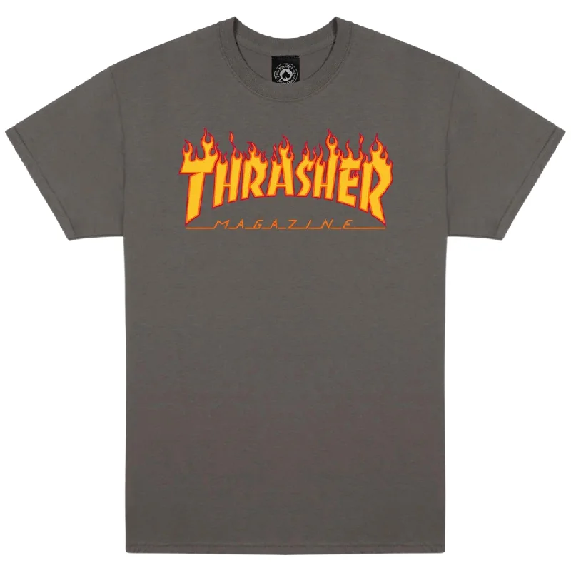 Loose Fit T-shirt-Thrasher Magazine Flames T-Shirt - Charcoal Grey