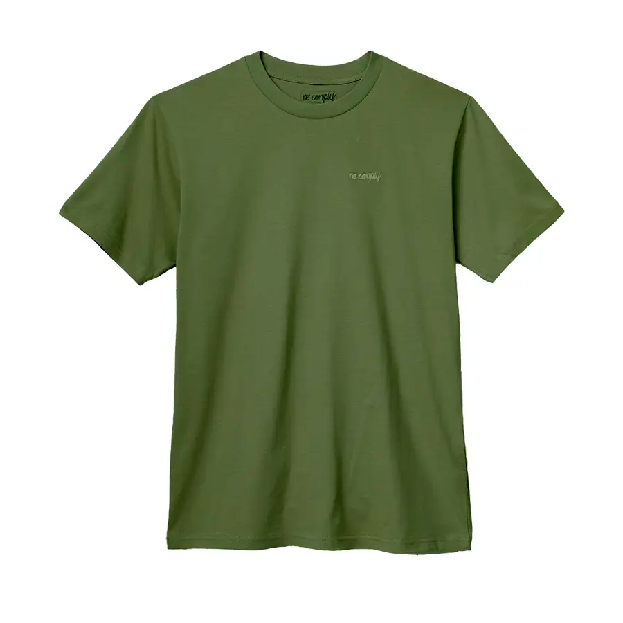 Black Graphic T-shirt-No-Comply Script Embroidered Tee Shirt - Olive