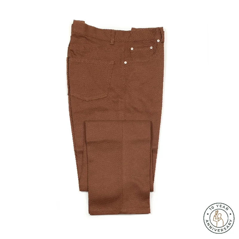 Athletic Fit Running Pants-Exclusive Aacero 5-pocket trousers in rust textured cotton twill (10th anniversary capsule)