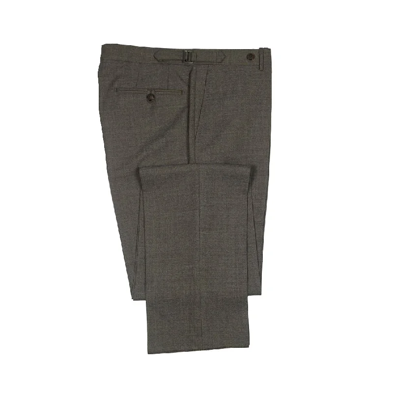 Trendy High-waisted Pants-Higher rise mid-brown lightweight wool trousers