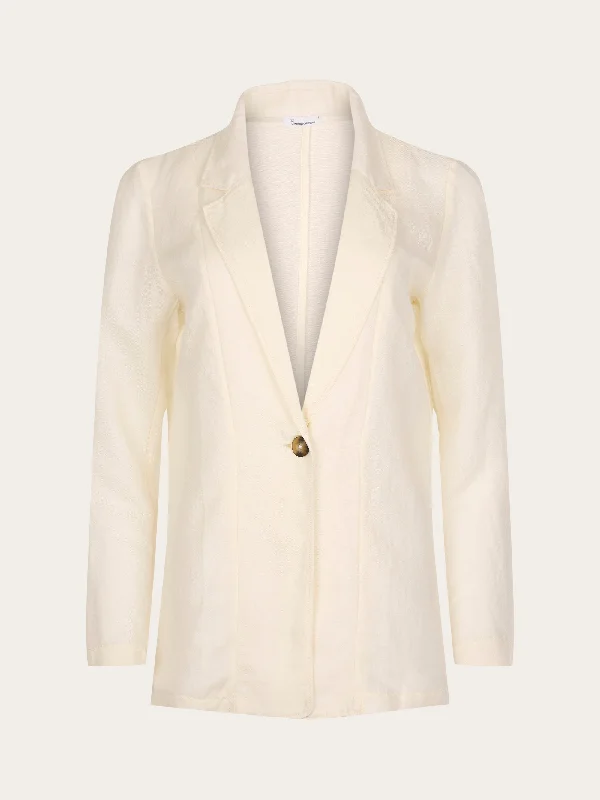 Casual Hooded Jacket-Linen mix loose blazer - Buttercream