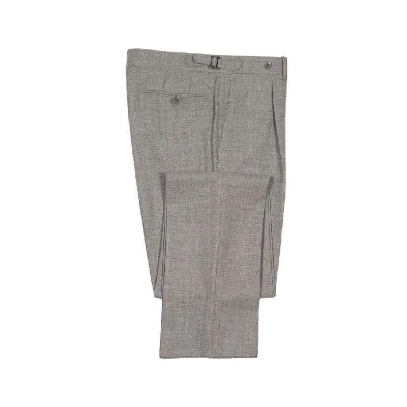 Classic Bootcut Pants-Higher-rise light grey wool hopsack pleated trousers