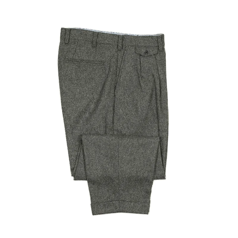 Vintage Slim-fit Pants-Two pleat trousers in grey flannel wool