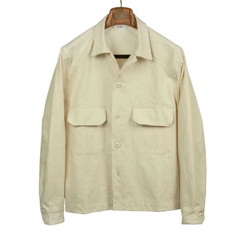 Lightweight Softshell Jacket-Officer jacket in washed natural herringbone cotton