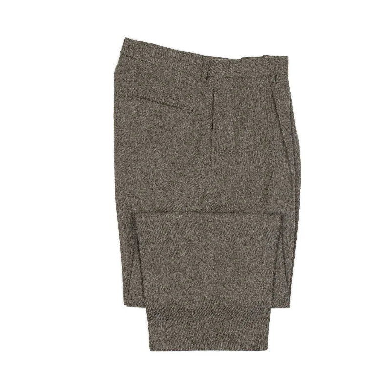 Stylish Jogger Pants-Pleated wide slacks in taupe washed wool