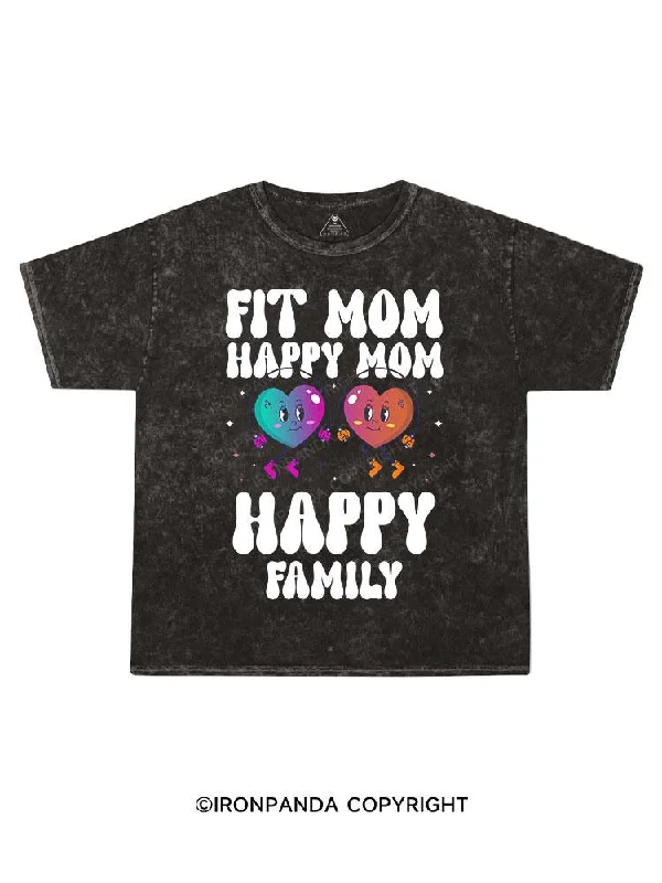 Geometric Art T-shirt-Fit Mom, Happy Mom, Happy Family Kids Washed T-Shirt