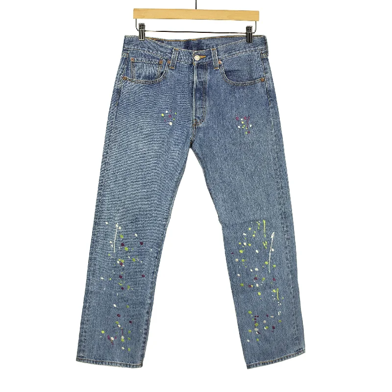 Custom Name Joggers-Vintage Levis 501 jeans with embroidered paint splatter, medium wash