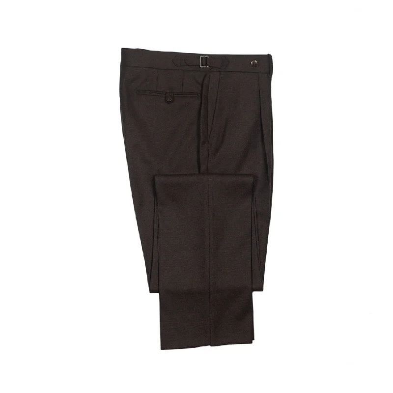 Stretch Fit Jogger Pants-Higher-rise chocolate brown wool hopsack pleated trousers