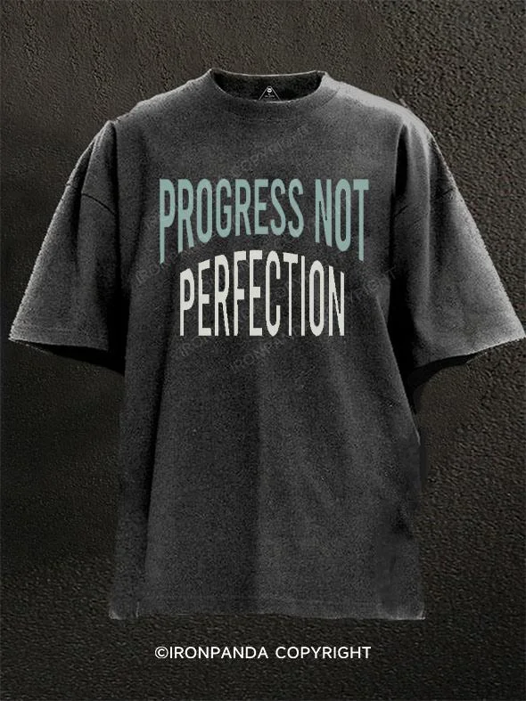 T-shirt With Funny Quotes-Progress Not Perfection Washed Gym Shirt