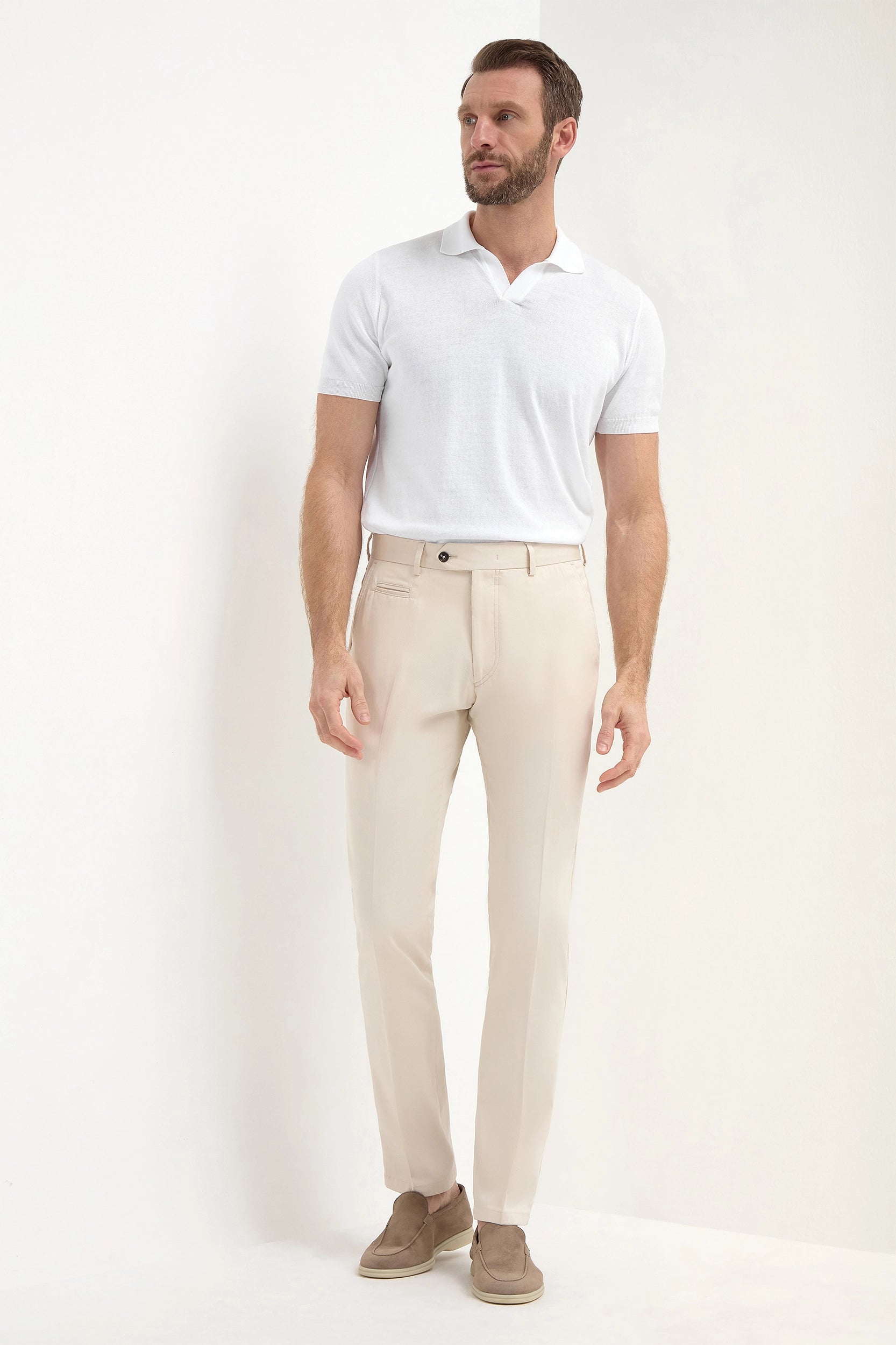 Casual Khaki Pants-Beige cotton Garda trousers - Made in Italy