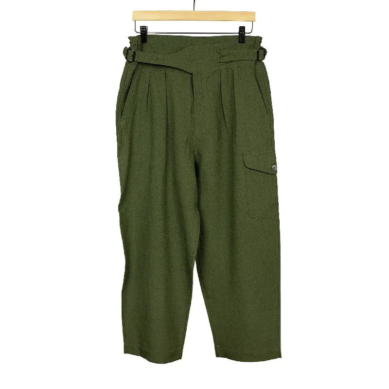 Classic Straight-leg Pants-Gurkha pleated trousers in olive Leicester wool yarn