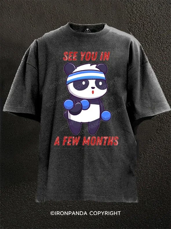 Casual Slogan T-shirt-See You In a Few Months panda Washed Gym Shirt