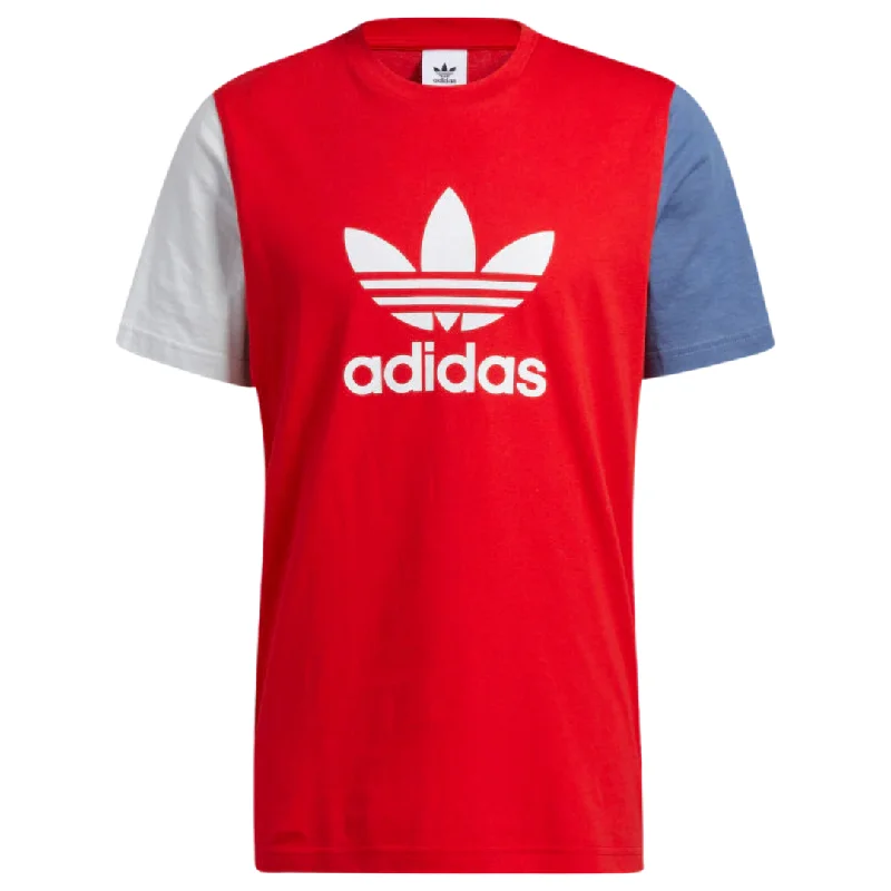 Tropical Graphic T-shirt-Adidas Blocked Trefoil T-Shirt - Red / Grey / Navy