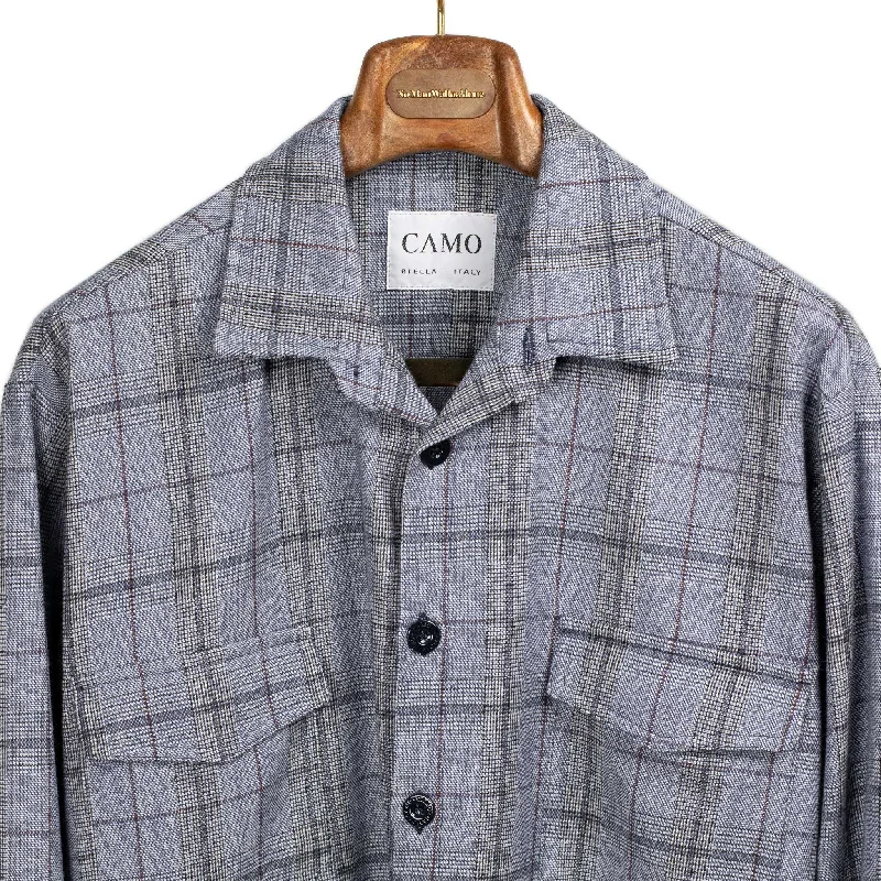 Custom Embroidered Jacket-Meydan releaxed shirt jacket in "Sky Check" wool