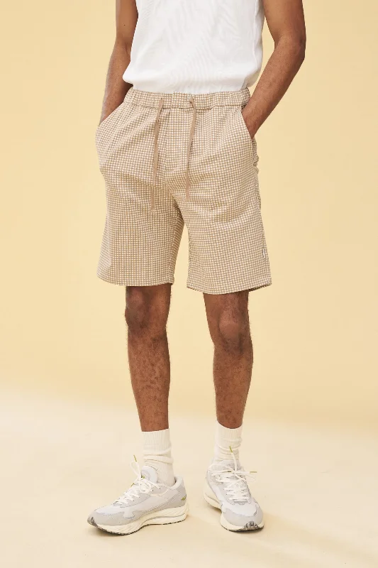 Stylish Board Shorts-BEIGE DOGTOOTH JACQUARD SHORTS