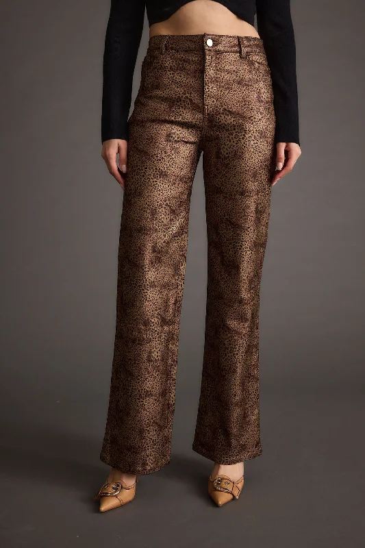 Vintage Style Pants-After Hours Coated Leopard Pants