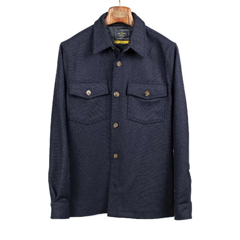 Custom Logo Jacket-Wool Field Overshirt shirt in Navy wool