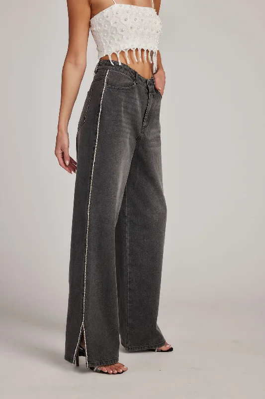 Custom Embroidered Pants-Brandi Black High Rise Jeans