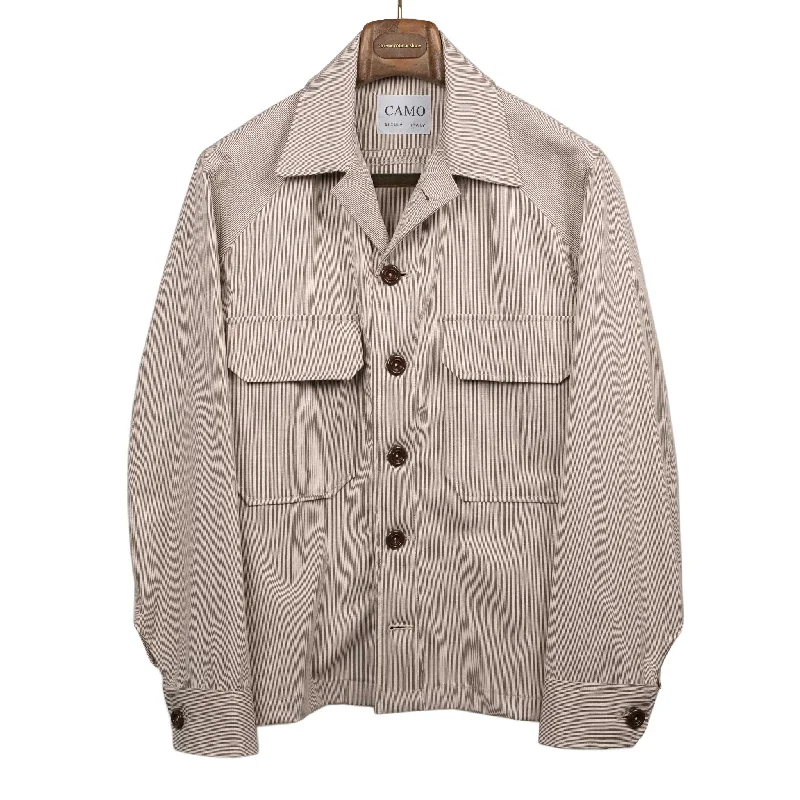 Trendy Corduroy Jacket-Balio shirt jacket in in beige and brown stripe cotton