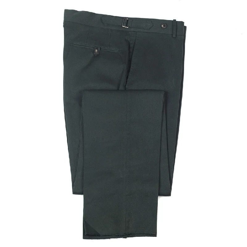 Athletic Fit Running Pants-Higher-rise vert-de-gris heavy twill cotton trousers with side tabs