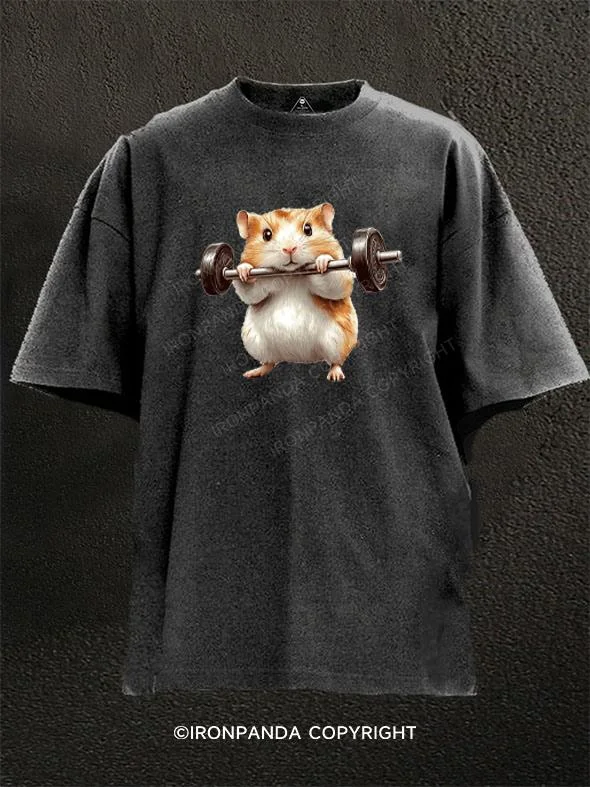 Retro Print T-shirt-A Gym Hamster Washed Gym Shirt