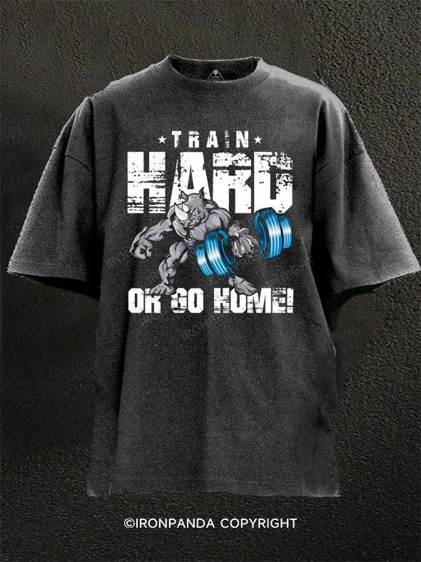 Oversized Vintage T-shirt-rhino train hard or go home Washed Gym Shirt