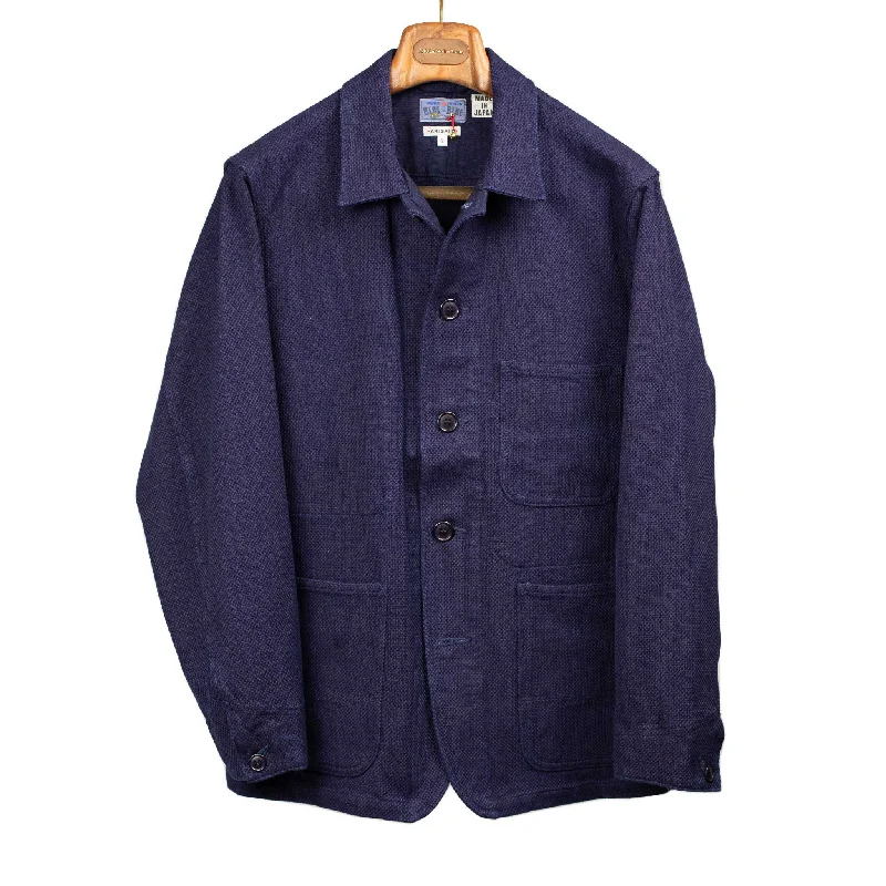 Custom Printed Jacket-Natural indigo sashiko cotton coverall jacket