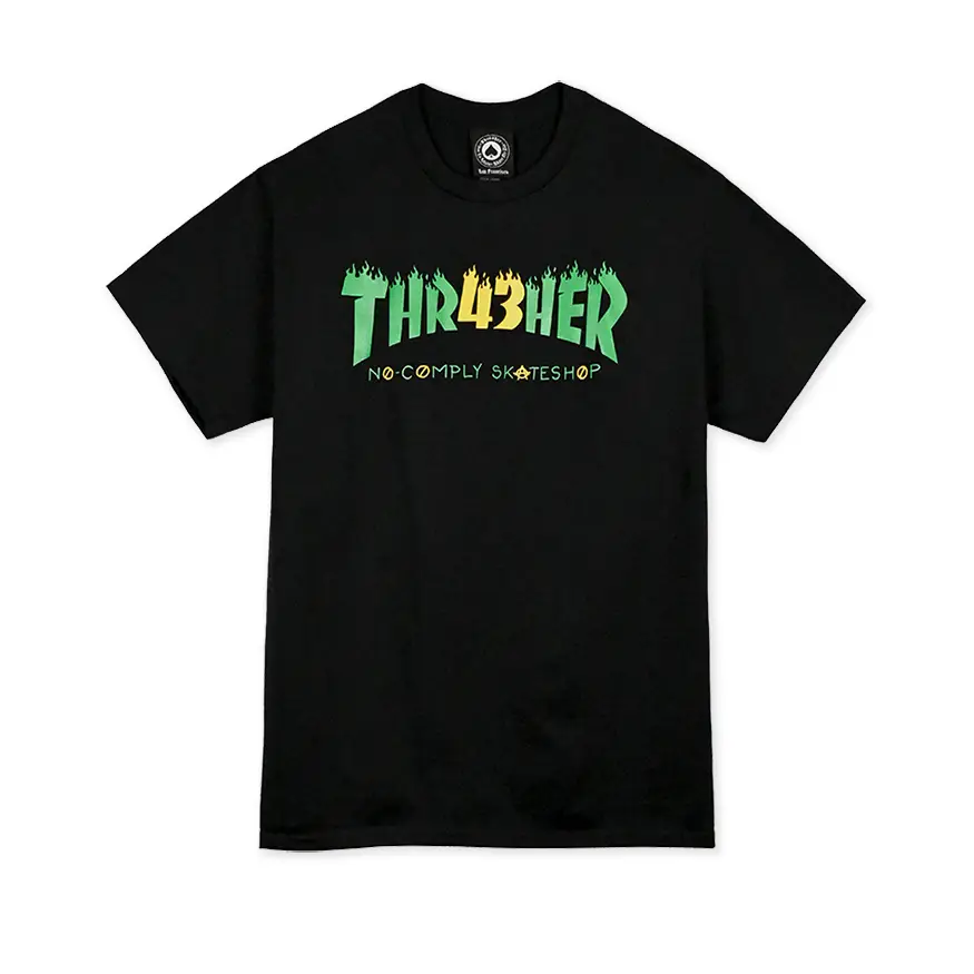 Cool Quote T-shirt-Thrasher Magazine x No-Comply 43 Flame Logo Tee Shirt - Black