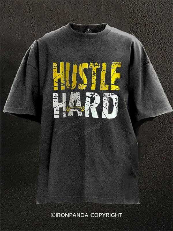 Retro Print T-shirt-HUSTLE HARD Washed Gym Shirt