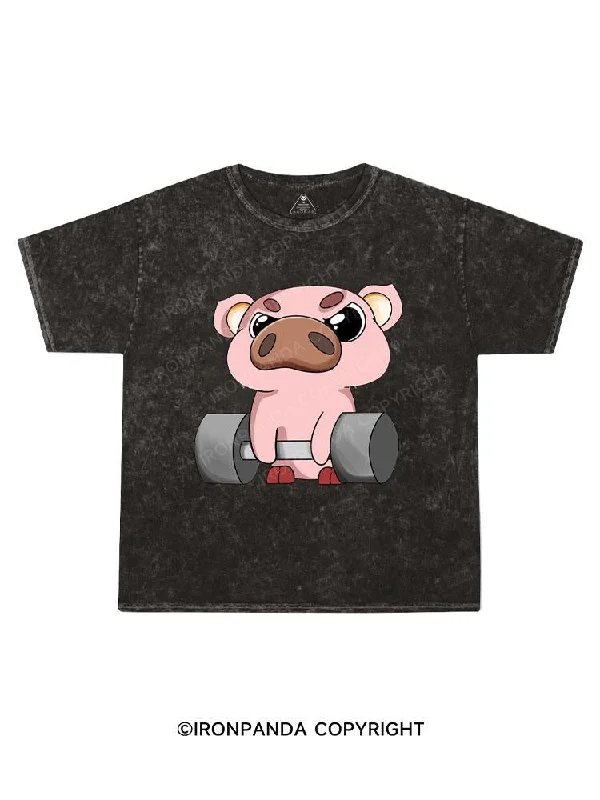 Basic Crewneck T-shirt-Fitness pig Kids Washed T-Shirt