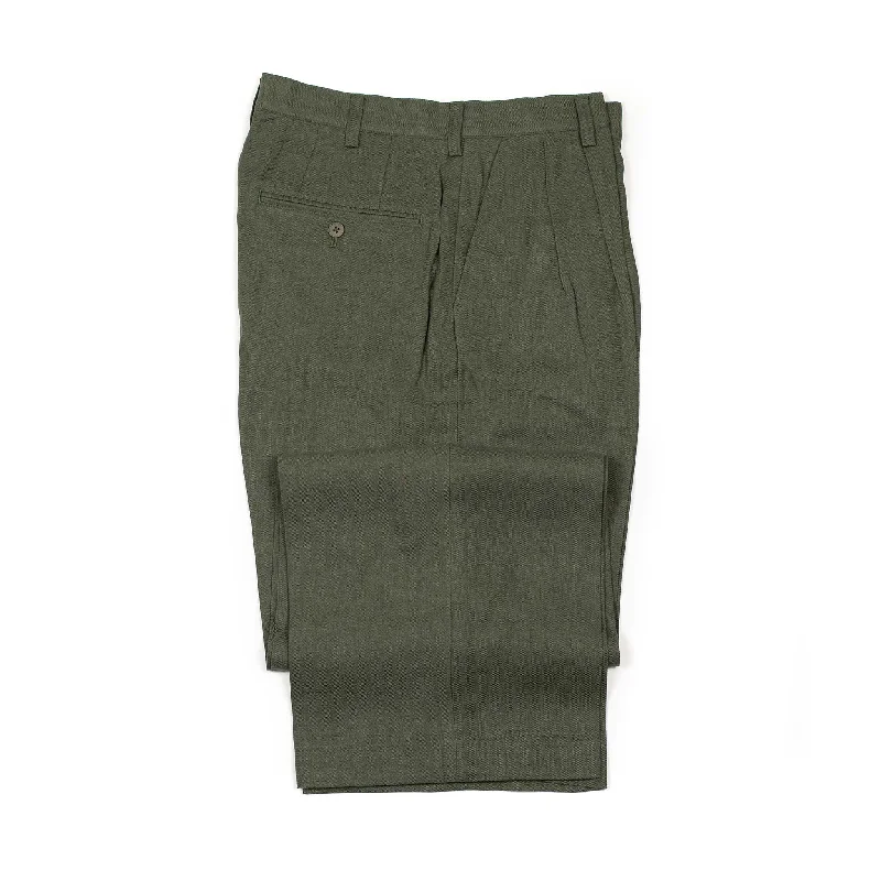 Athletic Fit Compression Pants-Pleated wide trousers in olive linen herringbone