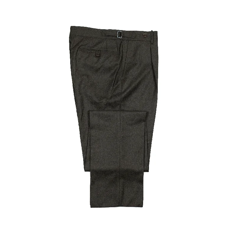 Lightweight Linen Travel Pants-Pleated higher-rise brown wool worsted flannel trousers (restock)