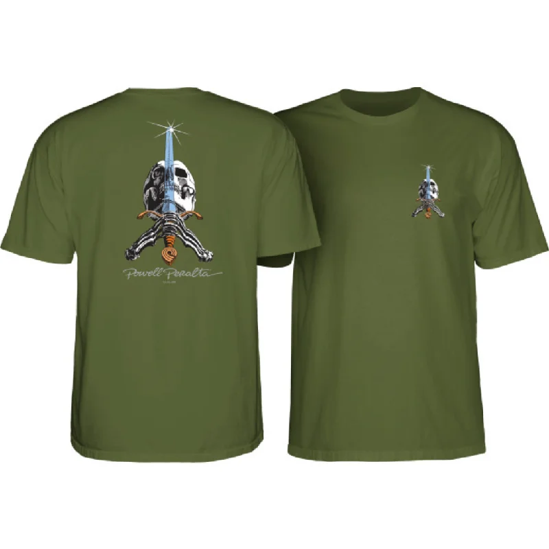 3D Graphic T-shirt-Powell Peralta Skull & Sword T-Shirt - Military Green