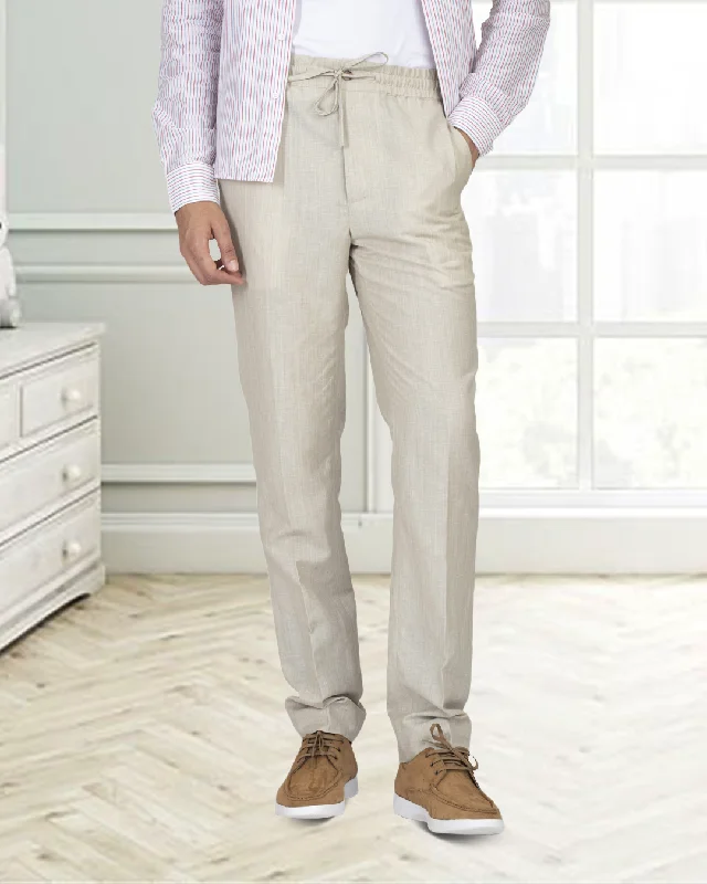 Classic Bootcut Pants-VBC: Ecru Wool-Linen Drawstring Pant