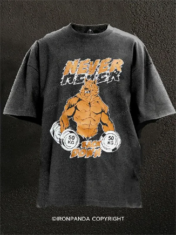 T-shirt With Animal Prints-NEVER BACK DOWN Washed Gym Shirt