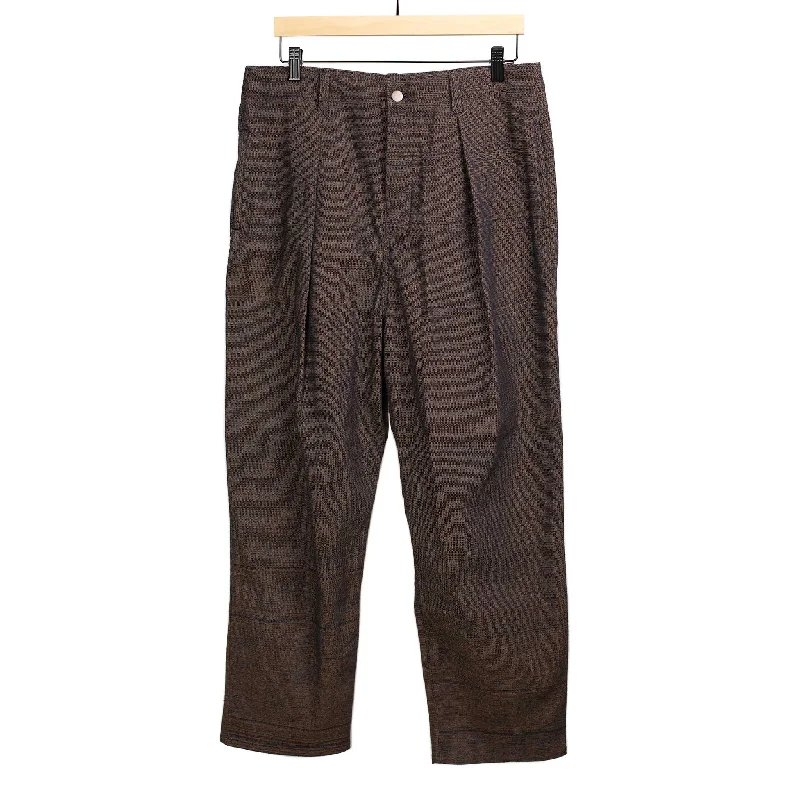 Soft Wool Lounge Pants-Single pleat trouser in brown and navy hand-loomed cotton