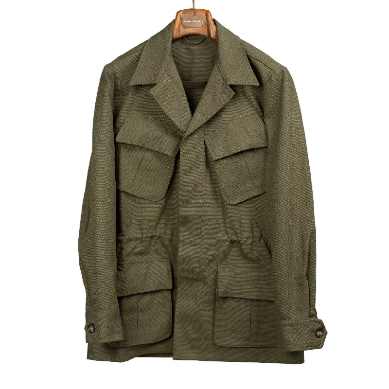 Durable Field Jacket-Jungle jacket in olive British cotton canvas