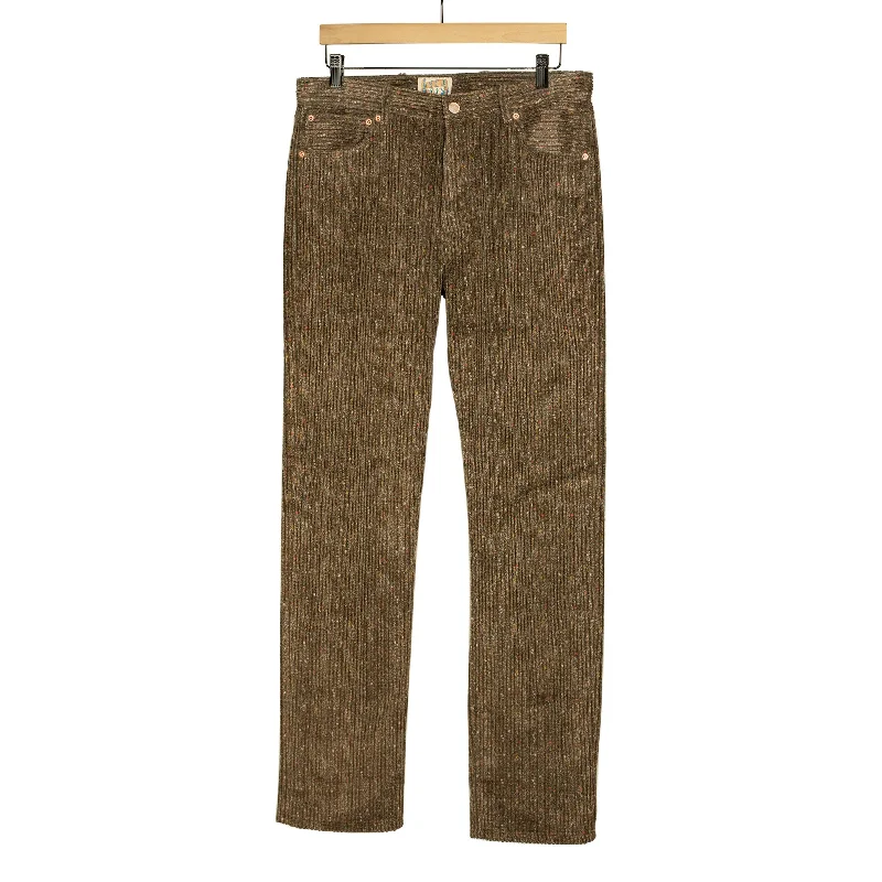 Lightweight Hiking Pants-Five pocket pants in rustic brown donegal Italian cotton corduroy