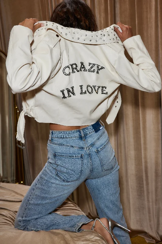 Relaxed Fit Puffer Jacket-Crazy In Love Ivory Faux Leather Jacket