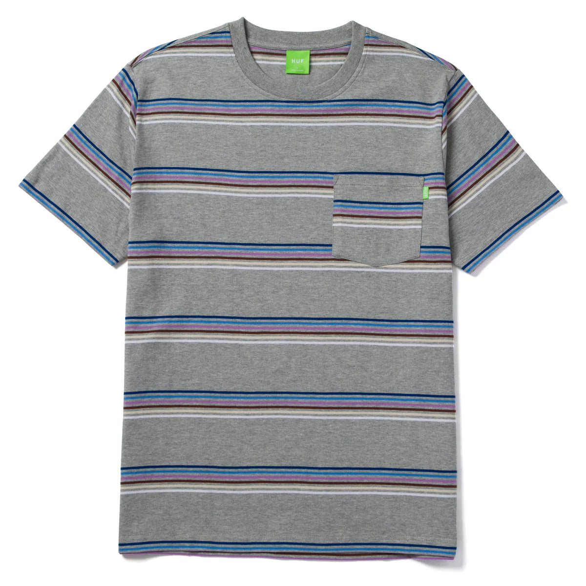 Plain Black T-shirt-Huf Bolinas Stripe Pocket T-Shirt - Grey