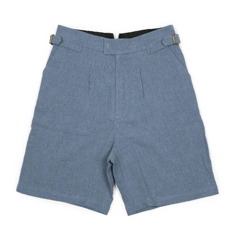 Vintage Plaid Shorts-Karl side tab shorts in faded indigo ramie