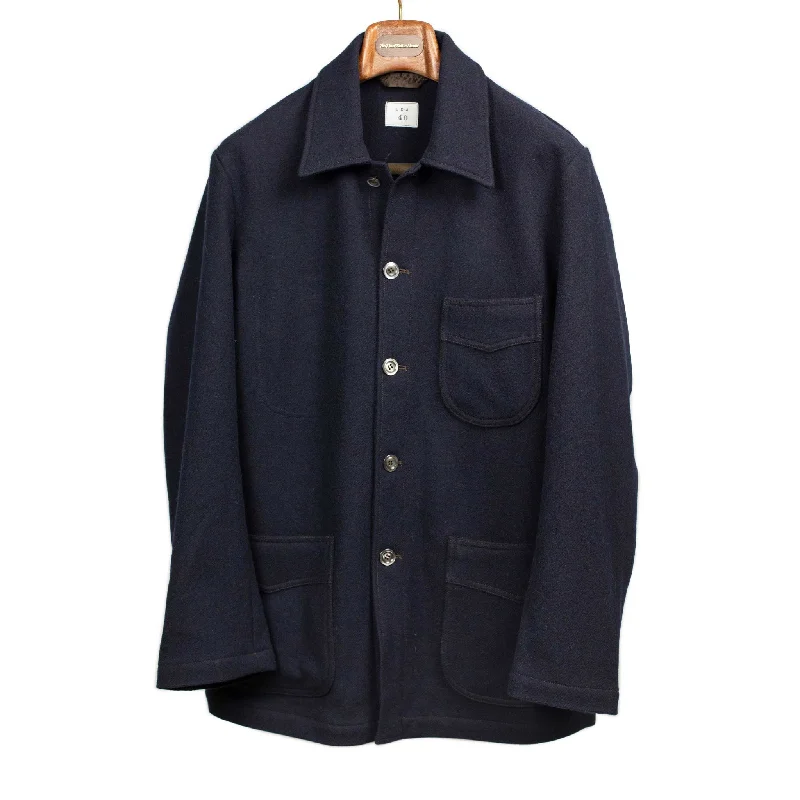 Comfortable Workwear Jacket-Winter Plage coat in navy virgin wool peacloth