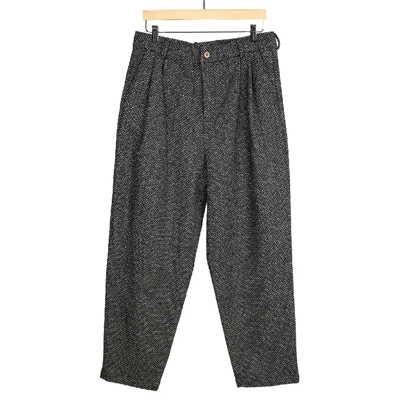 All-season Athletic Pants-Double pleated trousers in black and grey birdseye wool