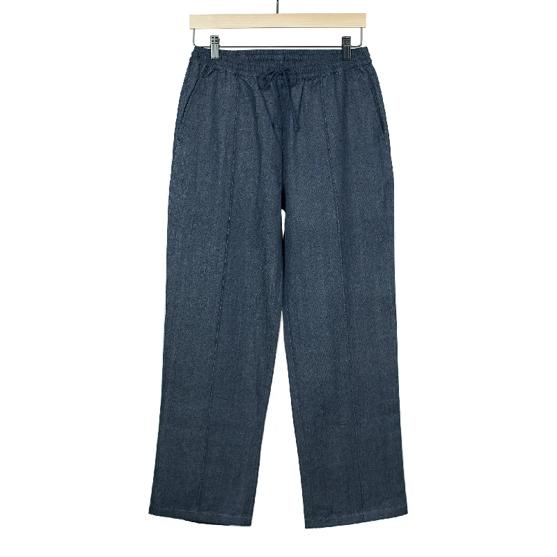 Relaxed Fit Chinos-Pintuck easy pants in indigo hand-woven cotton denim