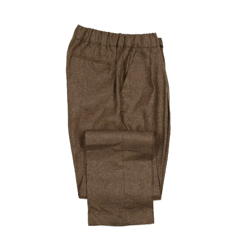 Casual Travel Pants-Pleated drawstring easy pants in chocolate brown Irish linen