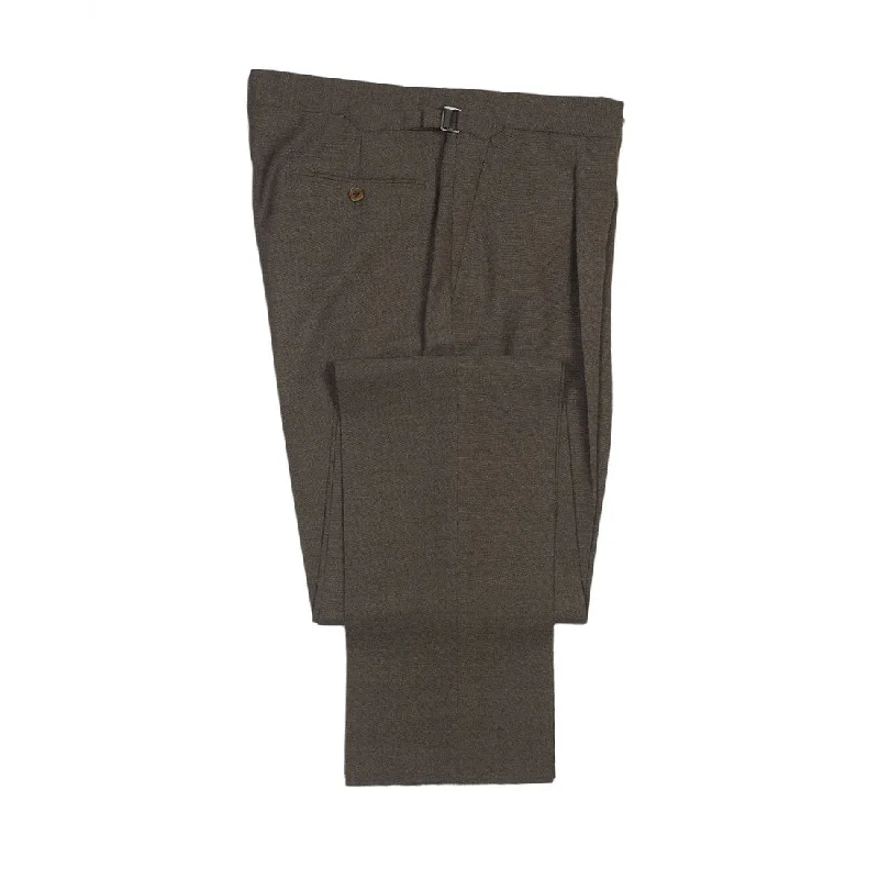 Trendy Sporty Pants-x Sartoria Carrara: Taupe brown pleated trousers in Drapers "Ascot" 4-ply wool 13oz