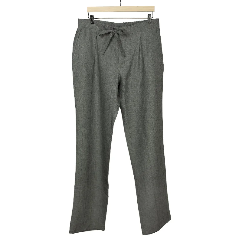 Soft Cotton Yoga Pants-x No Man Walks Alone: Drawstring easy pants in deadstock grey striped wool, linen, silk