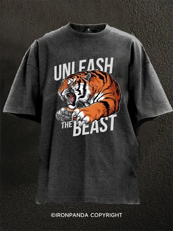 T-shirt With Modern Design-Unleash the Beast Washed Gym Shirt